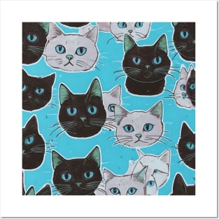 Black And White Cats Pattern Posters and Art